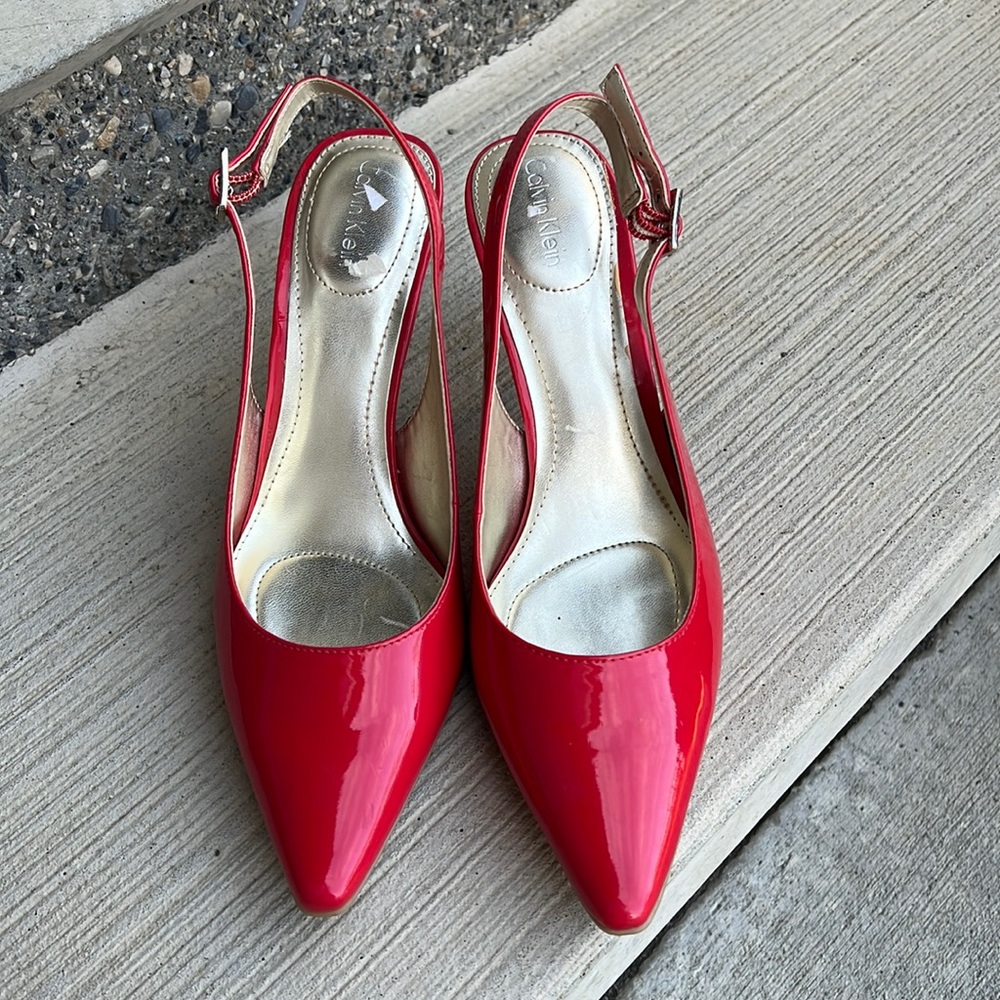 Calvin Klein Red Slingback Kitten Heel New